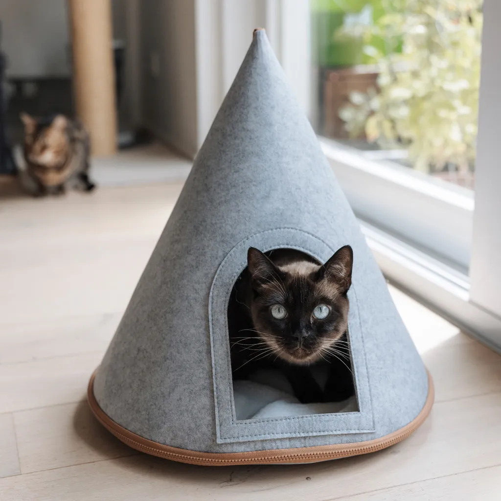 Cuccia Grotta Gatto Tipi Feltro | Grigio Chiaro Lavabile con Cuscino - 7