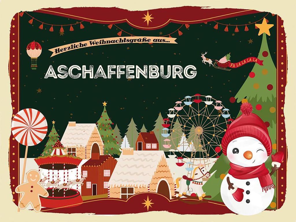 vianmo Holzschild 30x40 cm Weihnachtsgrüße aus Aschaffenburg Weihnachten
