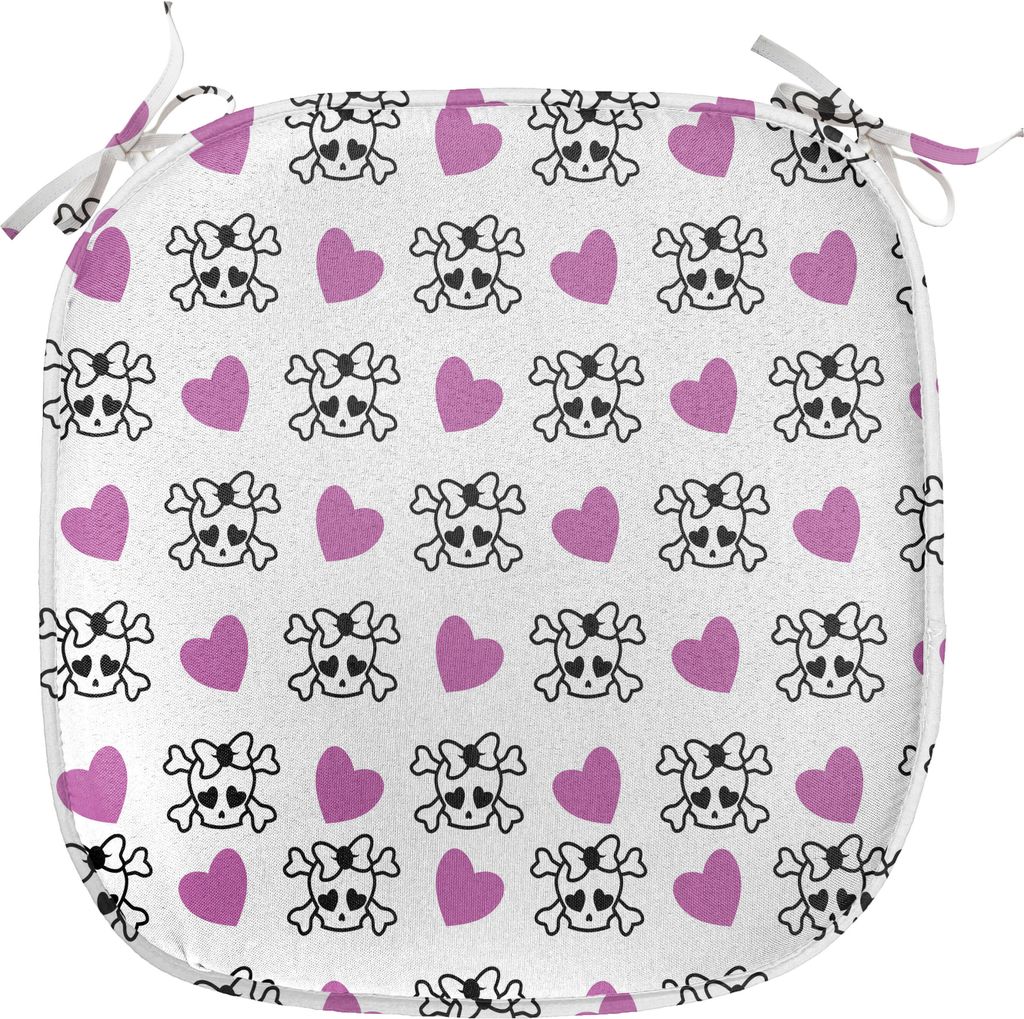 ABAKUHAUS Teenager Polster für Esszimmerstühle, Emo Schädel-Herzen Funky, Dekoratives wasserfestes Kissen mit Riemen für Küchensitze, 40 cm x ...