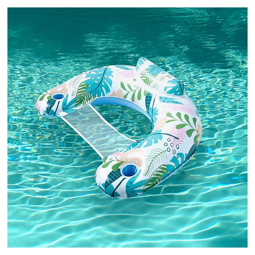 Aufblasbarer Poolstuhl mit Palmenblatt-Design | Wasserstuhl für den Pool mit Getränkehaltern | Einlagiger Wasserstuhl in großer Größe für die...