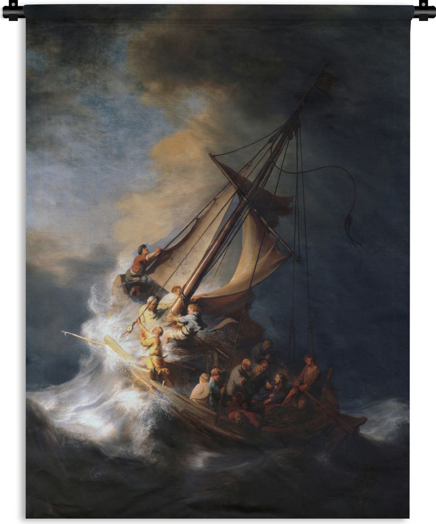 MuchoWow Wandteppich Wandbehang Der Sturm auf dem See Genezareth - Rembrandt van Rijn 150x200 cm Tapisserie Dekoration Wandtuch - Wandaufhängung...