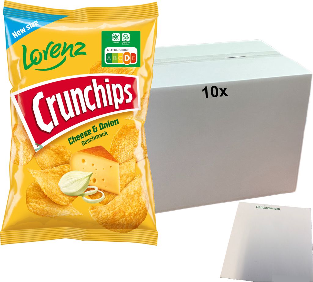 Lorenz Crunchips Cheese & Onion (10x150g Tüten) + usy Block