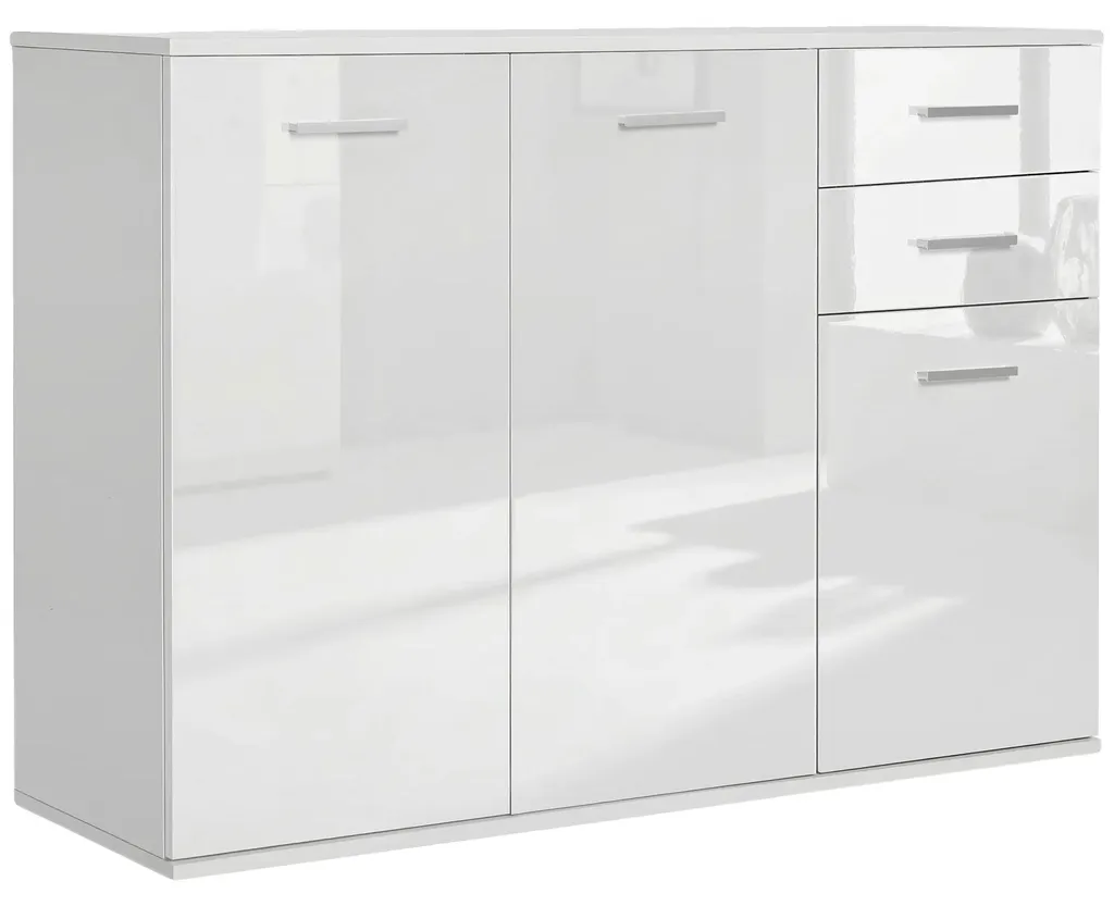 Buffet bas de salon moderne blanc, grand rangement intérieur 160cm
