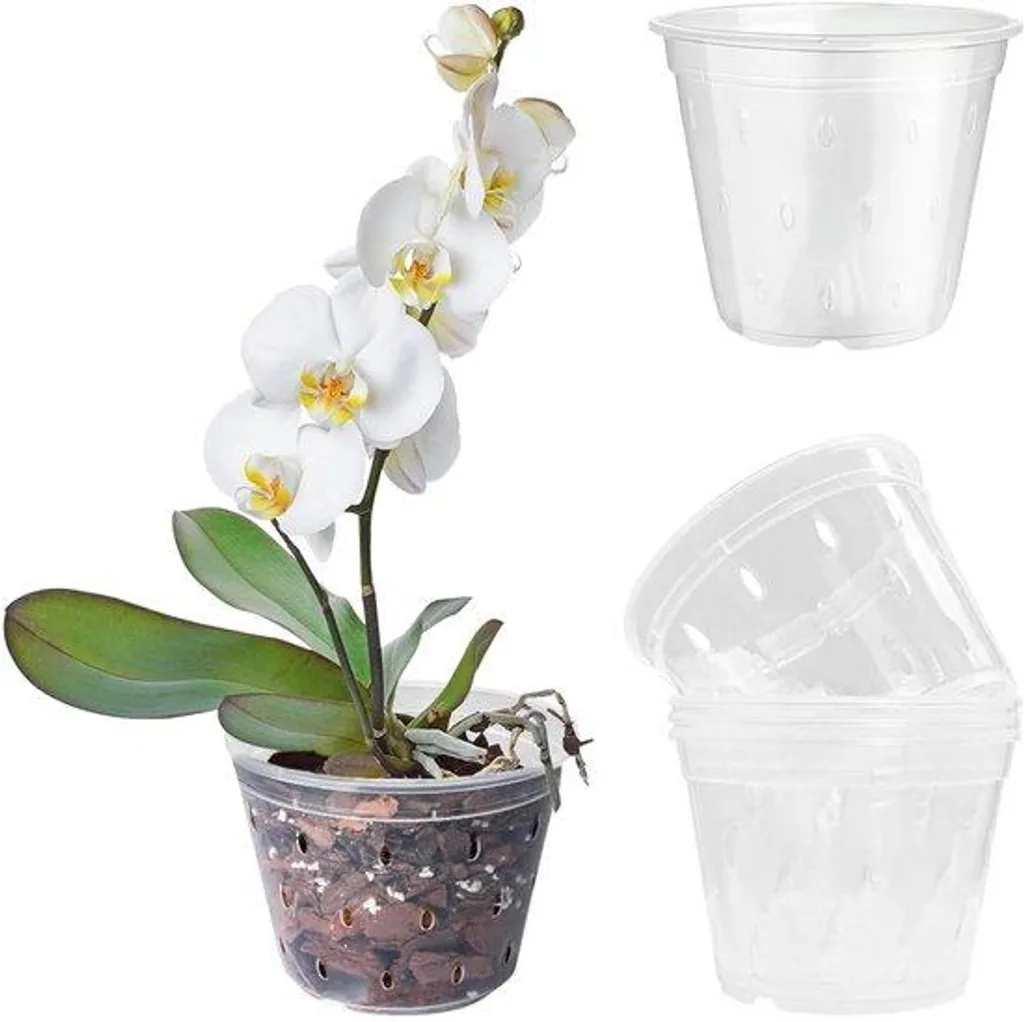 Pots orchidées 12 cm transparents plastique lot de 5 à haute aération