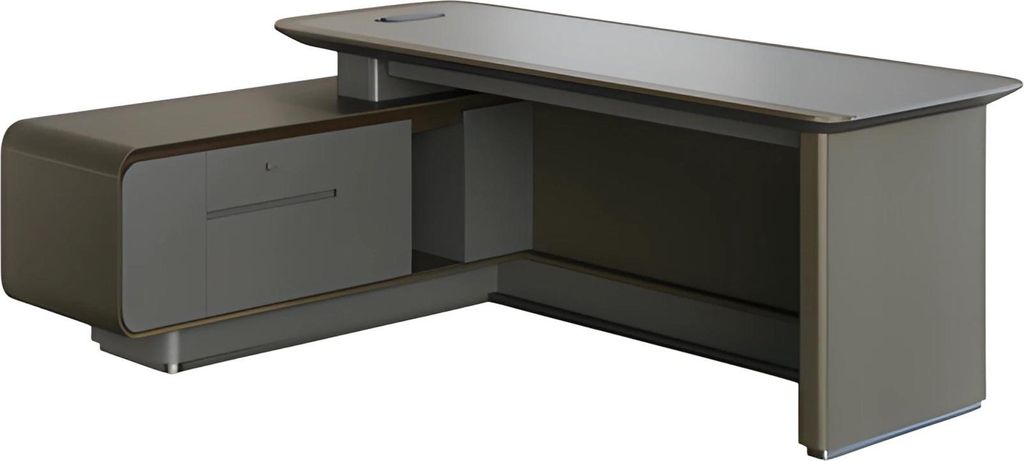 Schreibtisch Chefzimmer Modern Grau Schwarz Winkelschreibtisch Stauraum Design