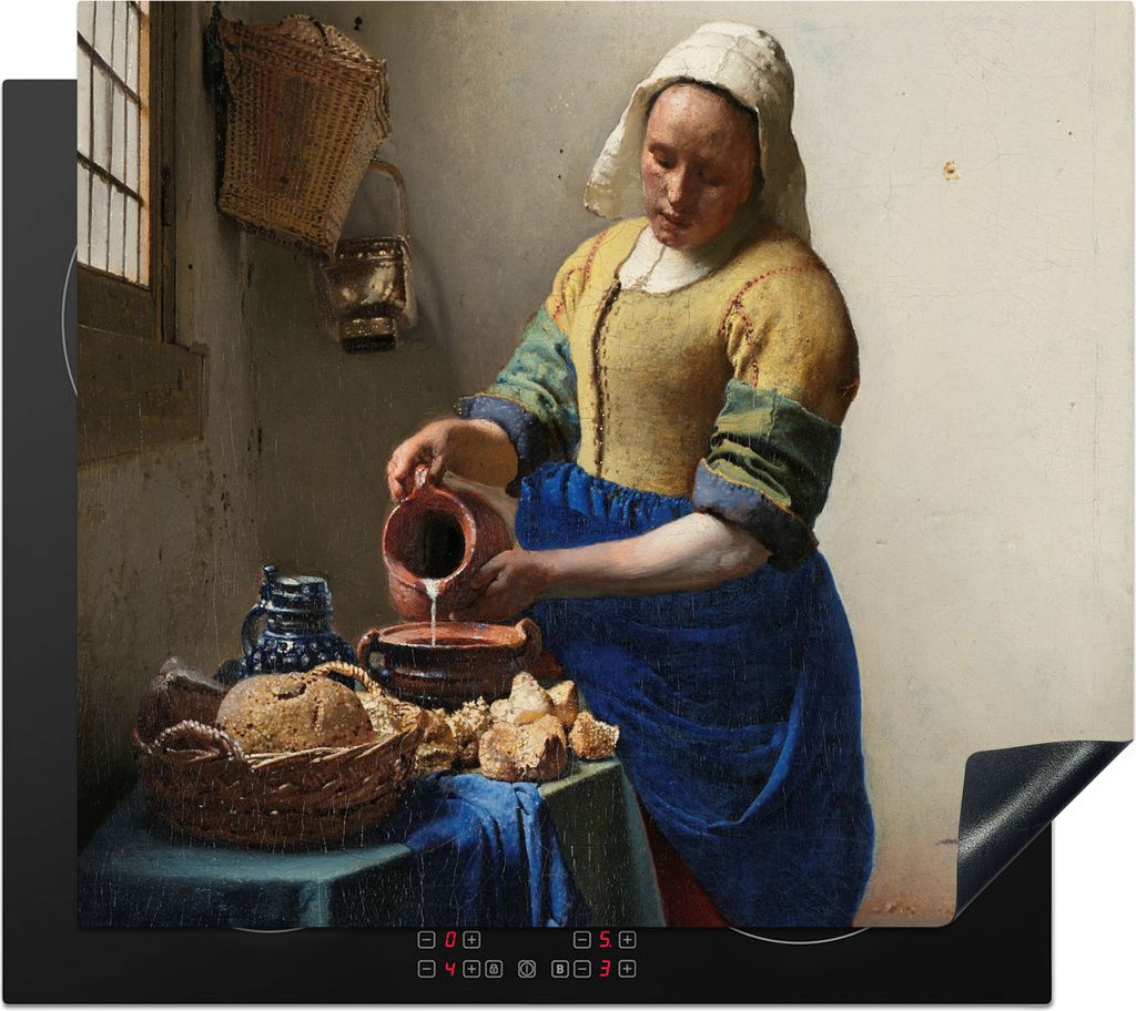 KitchenYeah Herdabdeckplatte Das Milchmädchen - Gemälde von Johannes Vermeer , 59x51cm, Küche Deko, Glaskeramikfeld Herdabdeckung, Abdeckplatt...