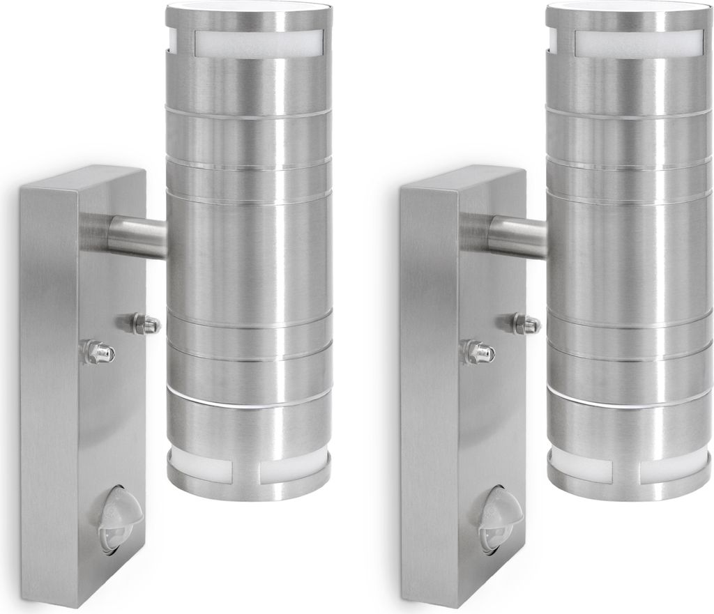 2 Stück LED Wand Außenlampe Up & Down Edelstahl - inkl. 4x 6W GU10 LED warmweiß - mit Bewegungsmelder & Dämmerungssensor IP44