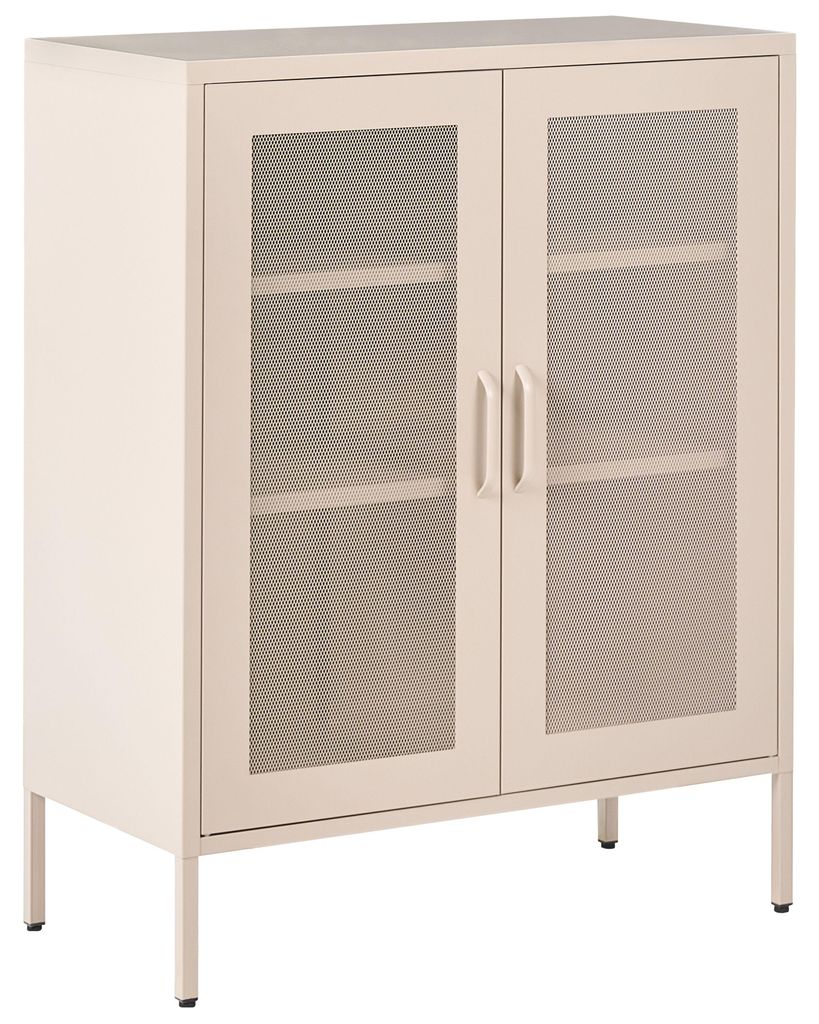 BELIANI Schrank Hellbeige Metall 80 x 40 x 102 cm mit 2 durchsichtigen Türen 2 Regalböden 2 Griffen Flur Schlafzimmer Küche Wohnzimmer