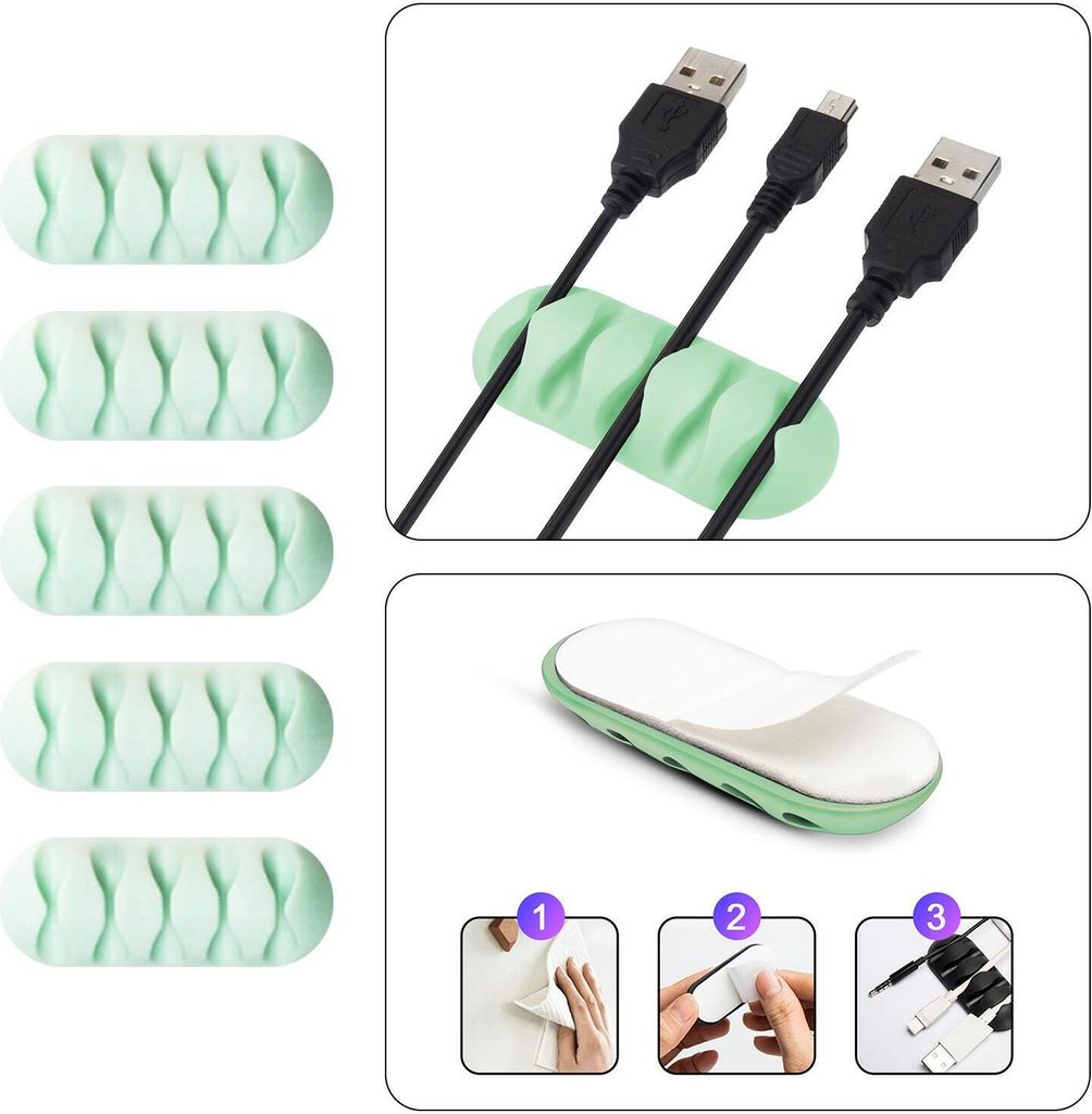 Kabel Organizer Kabelmanager 5-fach Kabelhalter Klemme Clip selbstklebend Schreibtisch Büro Farbe: Türkis Menge: 5 Stück