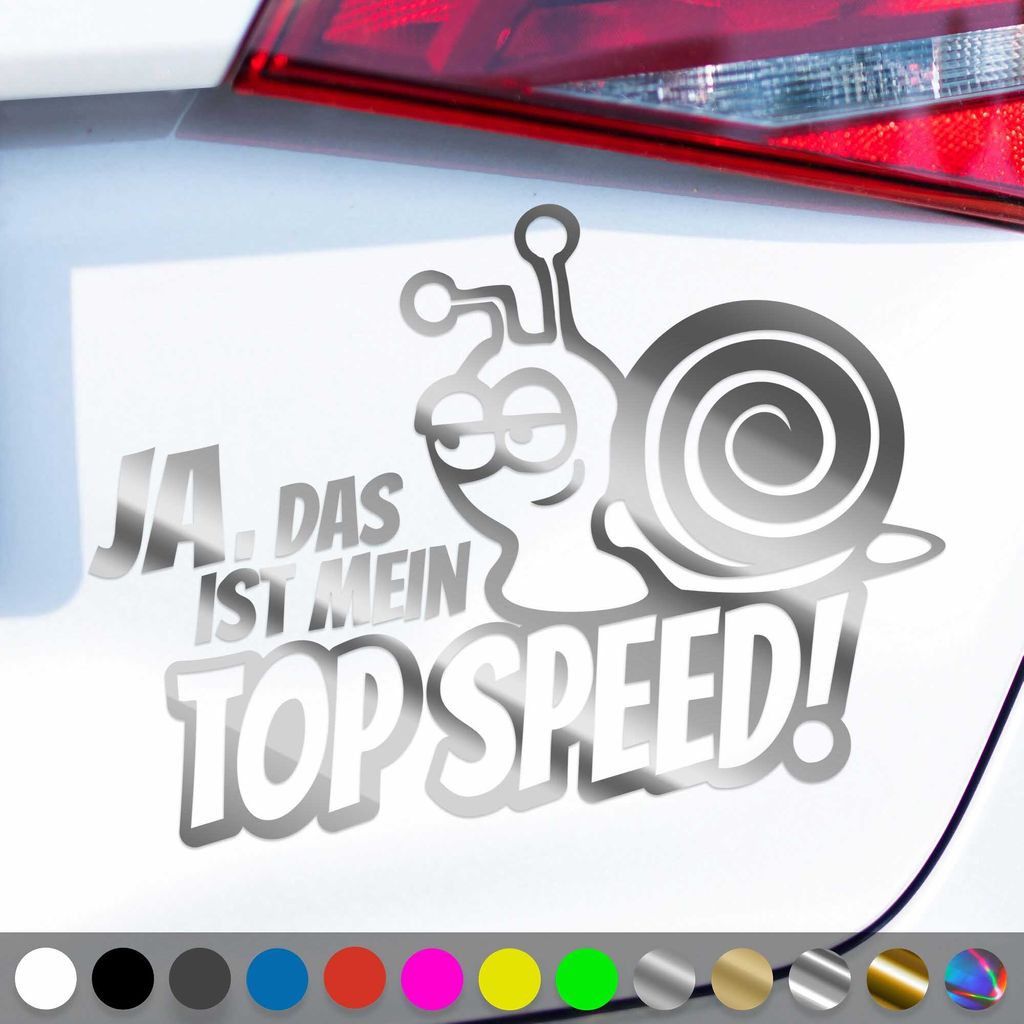 PantherPixel Schnecke Aufkleber Das Ist Top Speed Geschindigkeit Sticker Auto Geschenkidee Farbe Chrom-Silber