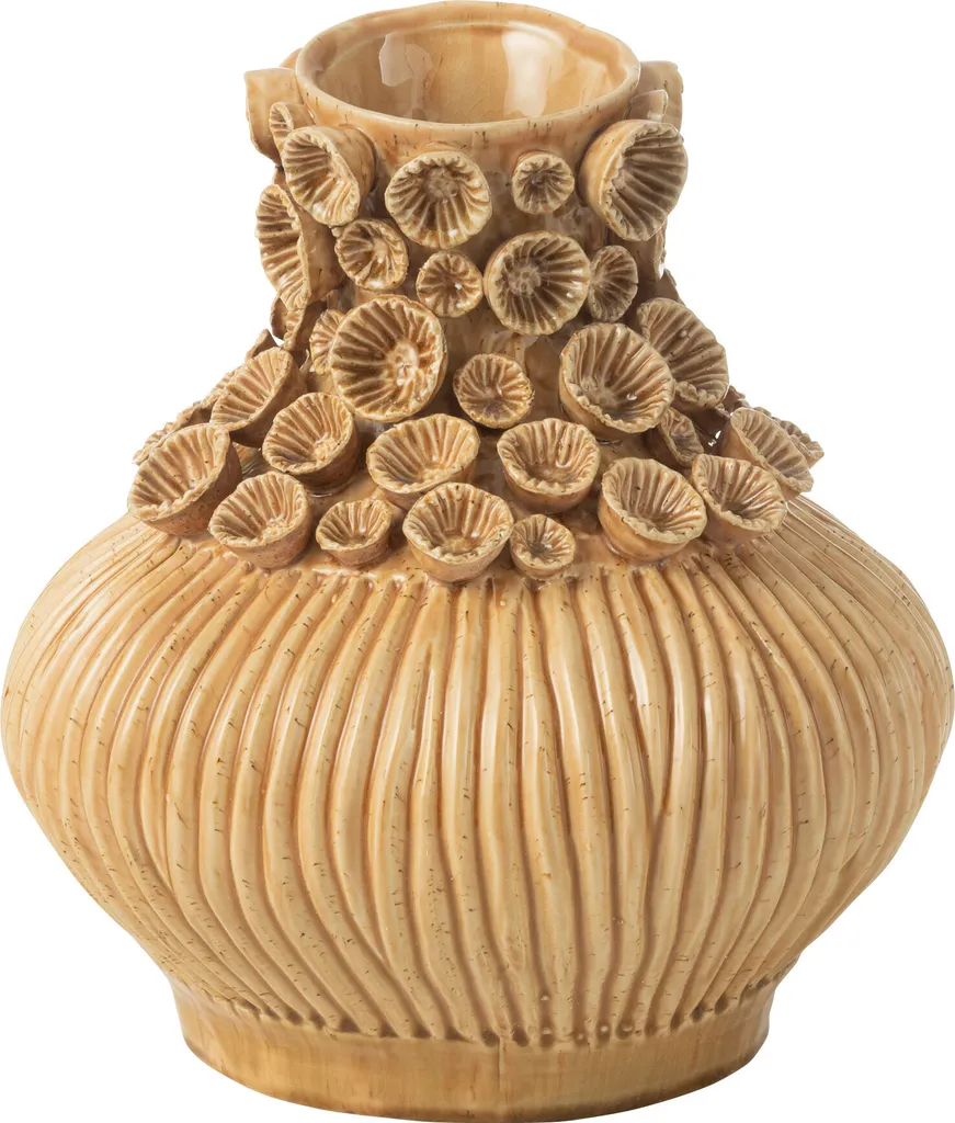 Vase en céramique ocre forme calebasse - Objet déco corail J-Line