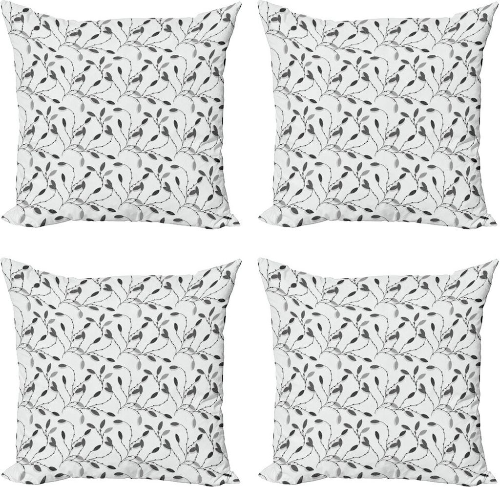 ABAKUHAUS Grau Kissenbezug Set (4 Stück), Herbst-Blätter und Zweige, Moderner Doppelseitiger Digitaldruck, 45 cm x 45 cm, Grau weiß