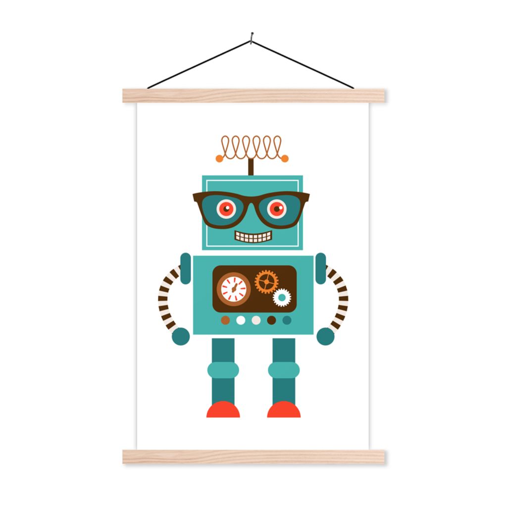 MuchoWow Textilposter Roboter - Schutzbrille - Zahnräder - Gesicht - Jungen - Kinder 40x60 cm mit holzfarbenen Rahmen - Poster