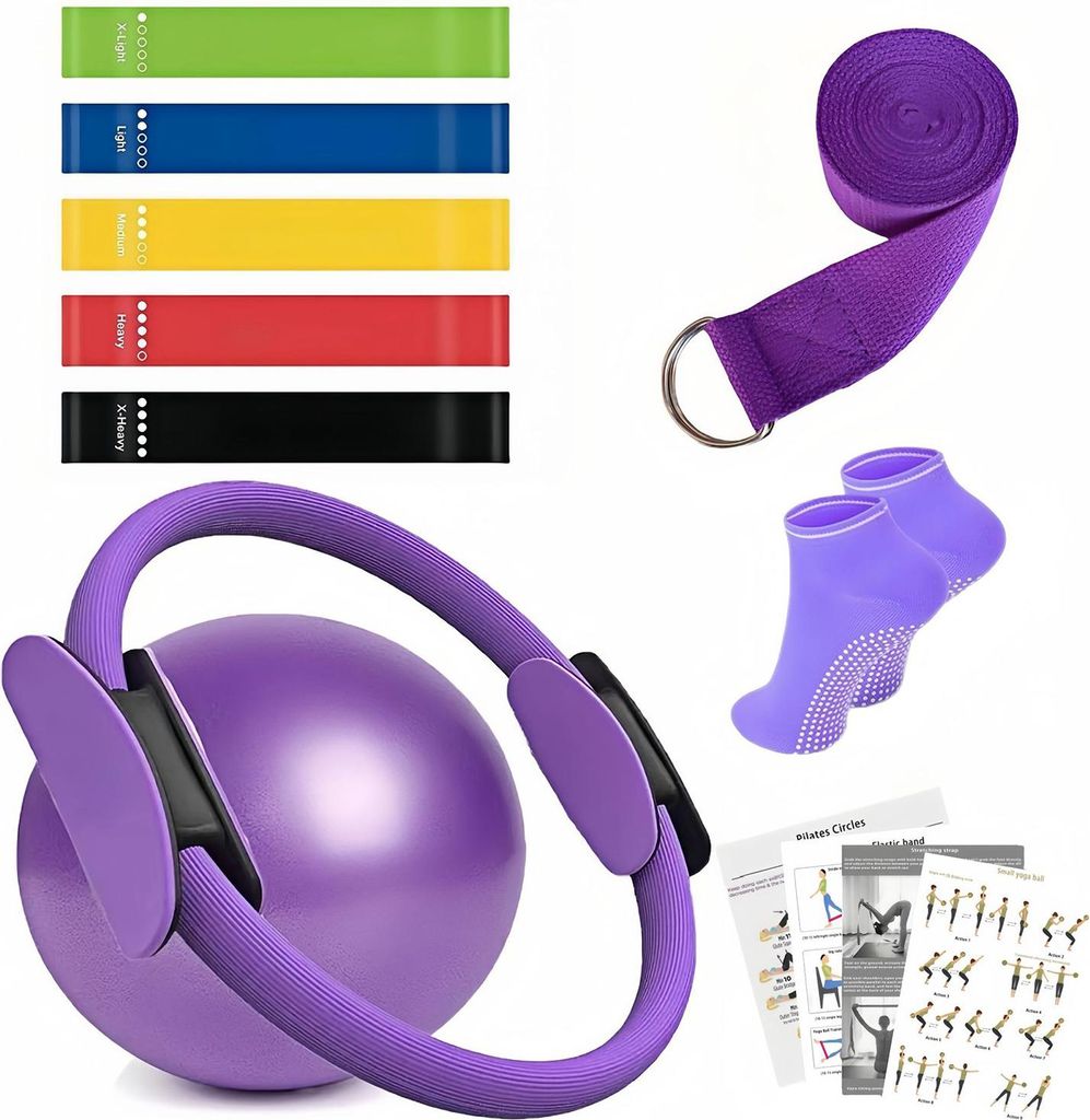 9-teiliges Yoga-Fitness-Kit mit Pilates-Ring, Yoga-Ring, Ballgriffsocken, 5 Booty-Widerstandsbändern, Stretching-Gürtel, Heim-Fitnessstudio-Fitne...