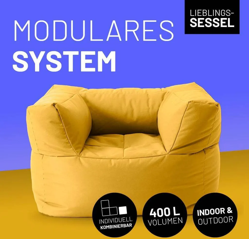 Lumaland Fauteuil-sac Modular 96x72x70cm Jaune Moutarde Chic - 2