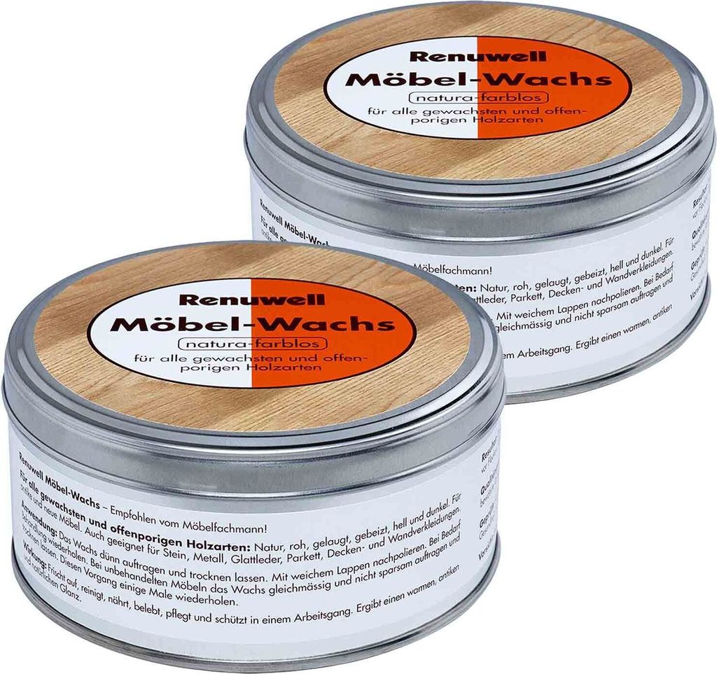 Renuwell Möbelwachs Farblos Holzpflegemittel Möbelreiniger Spar-Sets 2 x 500 ml