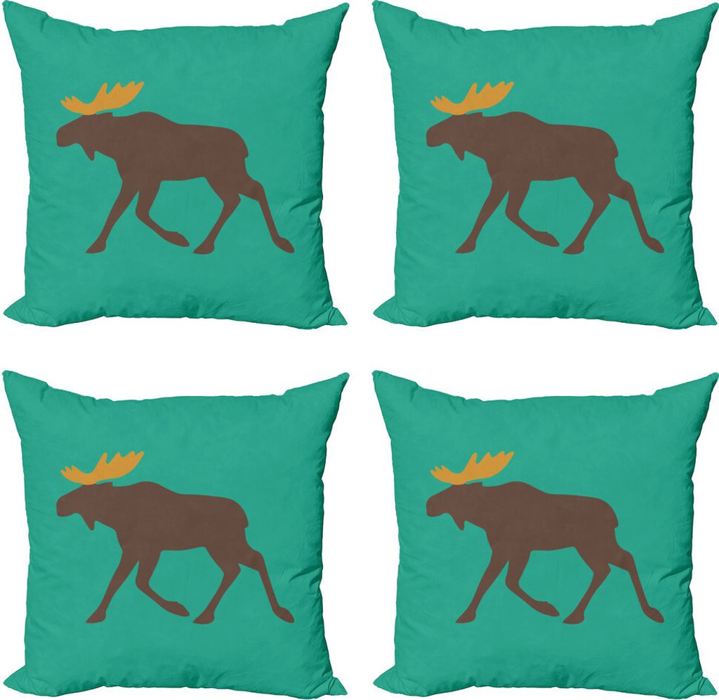 ABAKUHAUS Elch Kissenbezug Set (4 Stück), Hirschartige und Antlers, Moderner Doppelseitiger Digitaldruck, 60 cm x 60 cm, Sea Green Brown