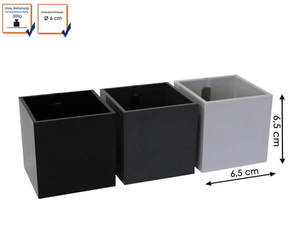 3er Set magnetische Töpfe Würfel, Ø 6 cm, Schwarz, Dunkelgrau, Hellgrau -Deko