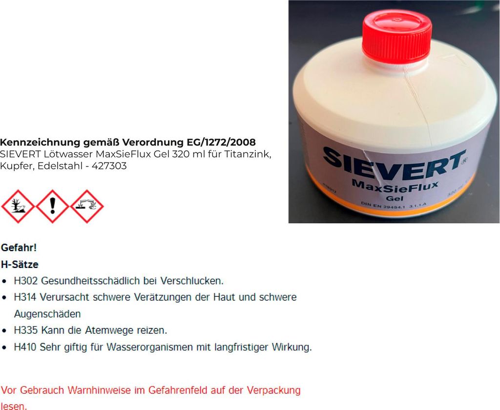 Lötwasser MaxSieFlux Gel 320ml f.Titanzink,Kupfer,VA