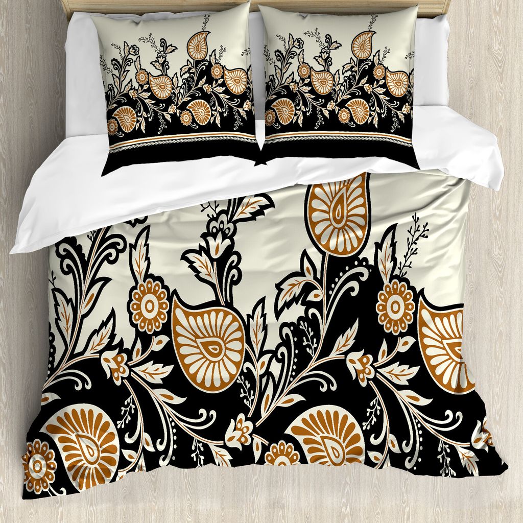 ABAKUHAUS Brown Paisley Bettbezug Set für Einzelbetten, floral Traditional, Milbensicher Allergiker geeignet mit Kissenbezug, 200 cm x 200 cm - 80...