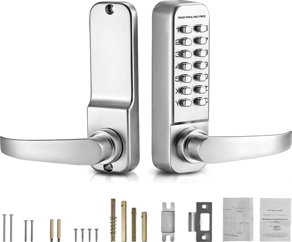 SucceBuy Mechanisches schlüsselloses Türschloss, 14-Schlüssel-Edelstahl-Tastaturschloss mit Griff, wasserdichtes Torschloss für Außenzaun, Gar...