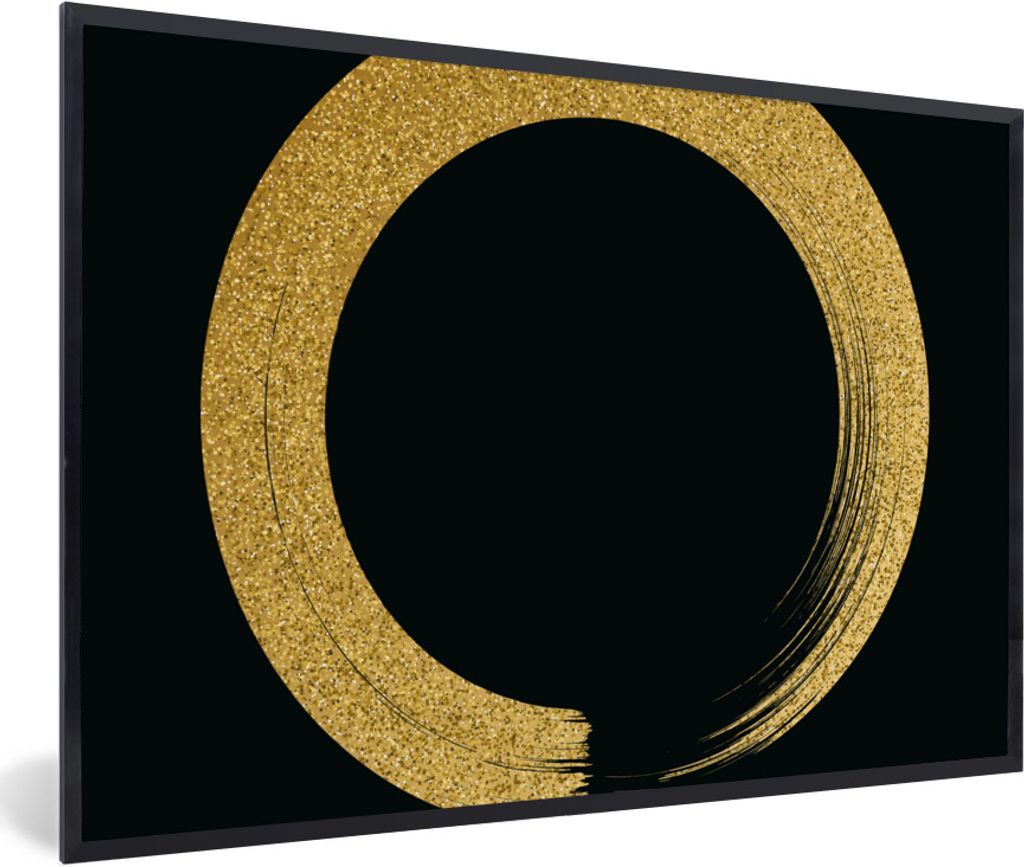 MuchoWow Gerahmtes Poster Kreis aus goldenem Glitter auf schwarzem Hintergrund 60x40 cm - Poster mit Schwarzem Bilderrahmen Wandposter Rahmen Fot...