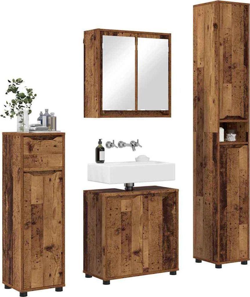 Badezimmermöbel-Set mit Schubladen 4 pcs Altholz Holzwerkstoff