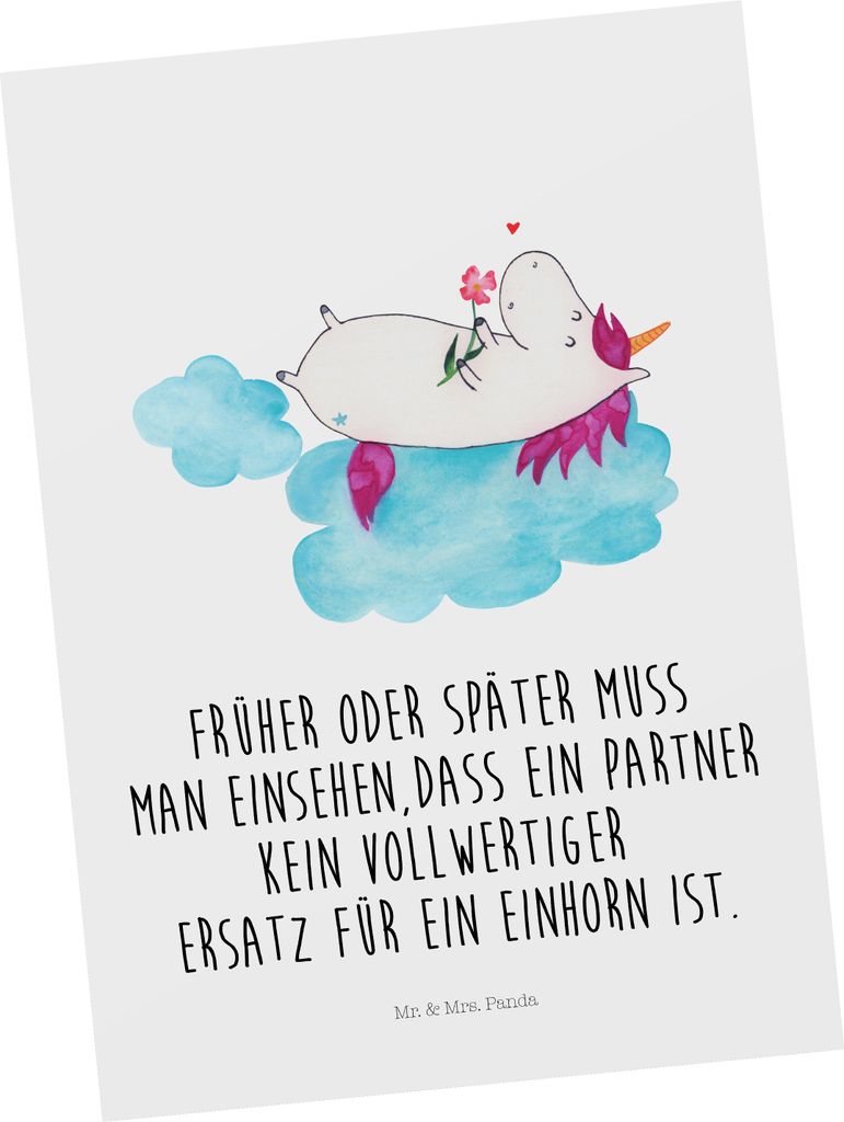 Mr. & Mrs. Panda Grußkarte Einhorn Verliebt - Weiß - Geschenk, Liebe, Postkarten, Ansichtskarten, einzelkarte, Ansichtskarte, Unicorn, Postkarte,...