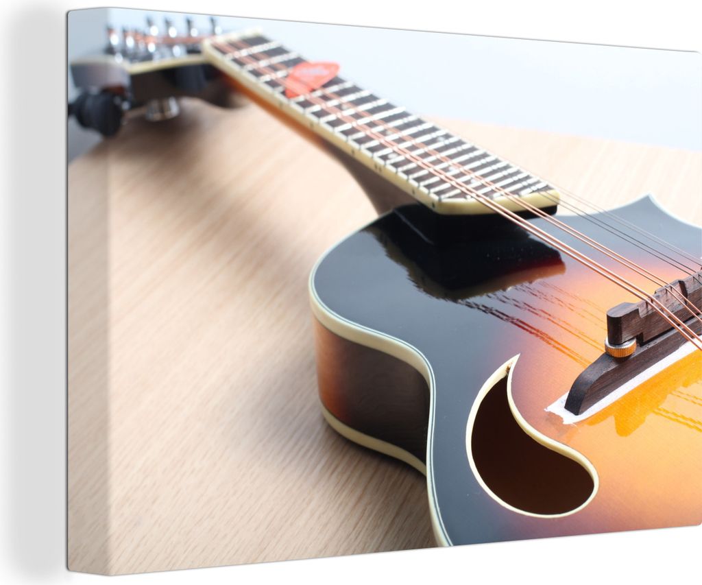 OneMillionCanvasses - Leinwandbilder - 140x90 cm, Eine E-Gitarre auf einem Holzboden, Wandbilder Kunstdruck Wanddekoration - Foto auf Leinwand - ...