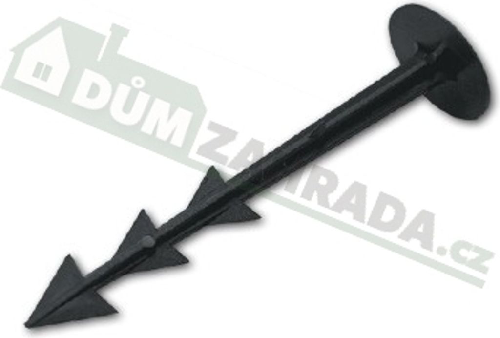 A black landscape fabric peg with multiple barbs and a flat top, shown against a white background with a watermark.