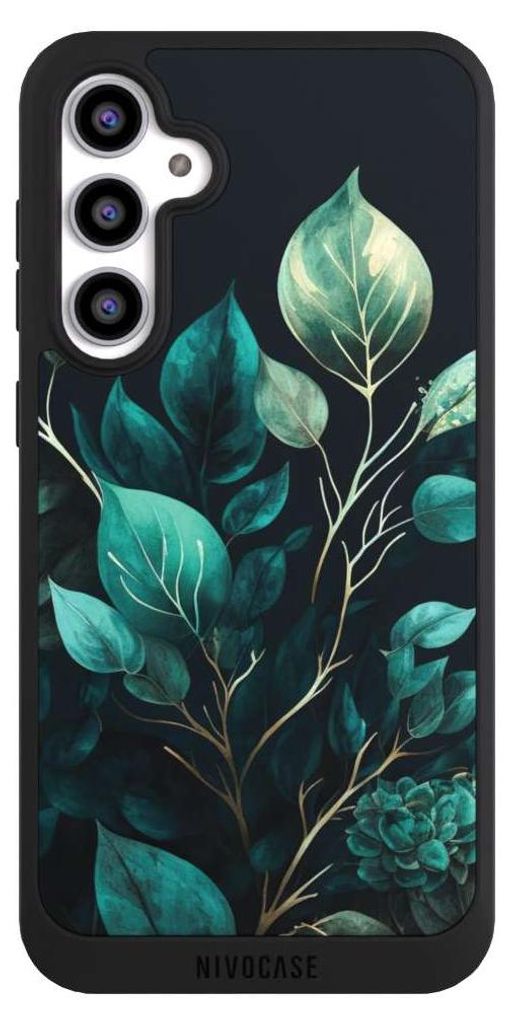 NIVOCASE Handyhülle für Samsung Galaxy S23 FE Hülle NIVOpure Case Schwarz Blätter schwarz Eukalyptus