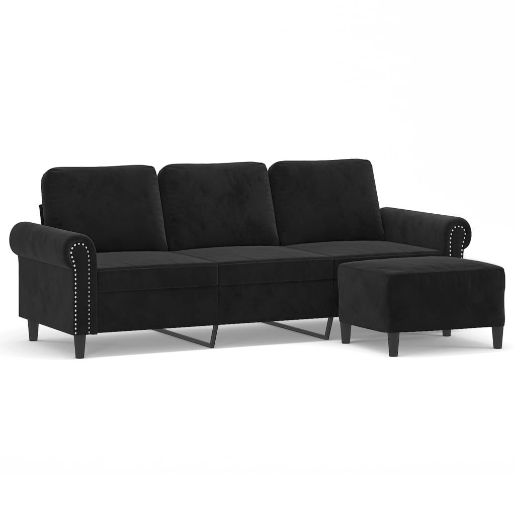 "im Sonderangebot" 3-Sitzer-Sofa/Chaiselongue - elegantes Design - Couchgarnitur Wohnzimmer - mit Hocker Schwarz 180cm Samt - 212x77x80cm - Klassis...