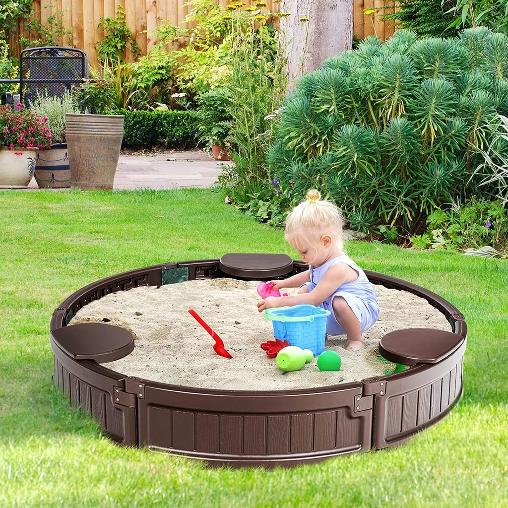 COSTWAY Sabbiera Rotonda in HDPE Ø120cm - Struttura Gioco Esterno Professionale