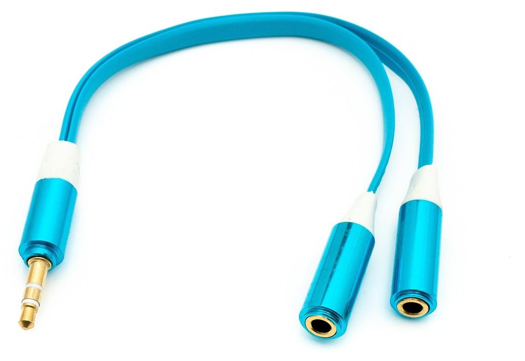 SYSTEM-S Audio Y Kabel 20 cm Stereo AUX Klinke 3,5 mm Stecker zu 2x Buchse flach in Blau
