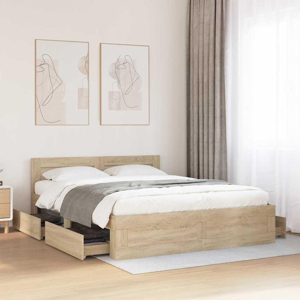 Maison Exclusive - Bettrahmen mit Kopfteil 2 pcs Sonoma 153 x 203 cm Holzwerkstoff