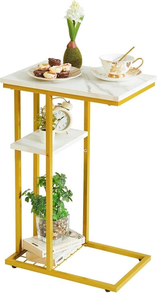 Table d'appoint motif marbre 40x26x61.5 cm blanc or Image du produit 