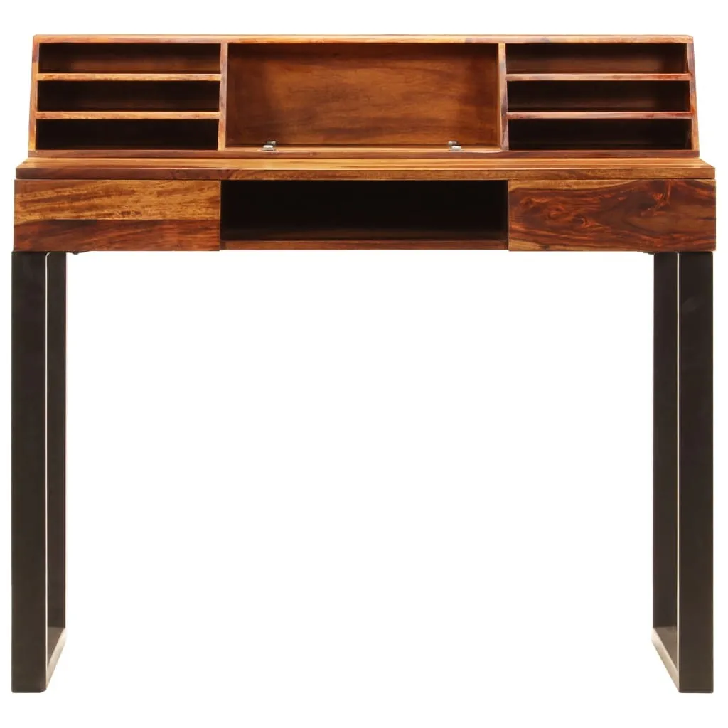 Bureau informatique de style industriel en acacia massif et pieds acier - 3
