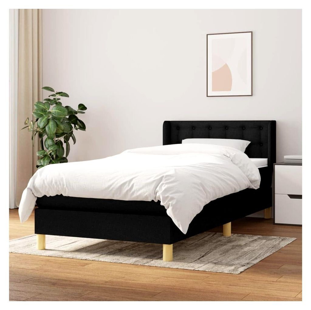 Lattenrost mit Matratze, Schwarz, 90 x 190 cm, Stoff, Plattformbett mit Lattenhalter, einfache Montage, für Schlafzimmer, Erwachsene