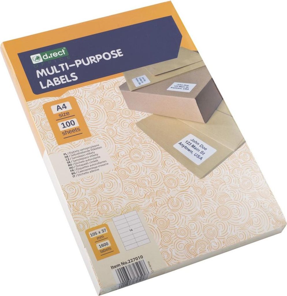 D.RECT - Universaletiketten (105x37mm auf DIN A4)| Selbstklebendes Druckerpapier | Klebeetiketten Zum Bedrucken | Aufkleber Bedruckbar | 100 Blatt/...