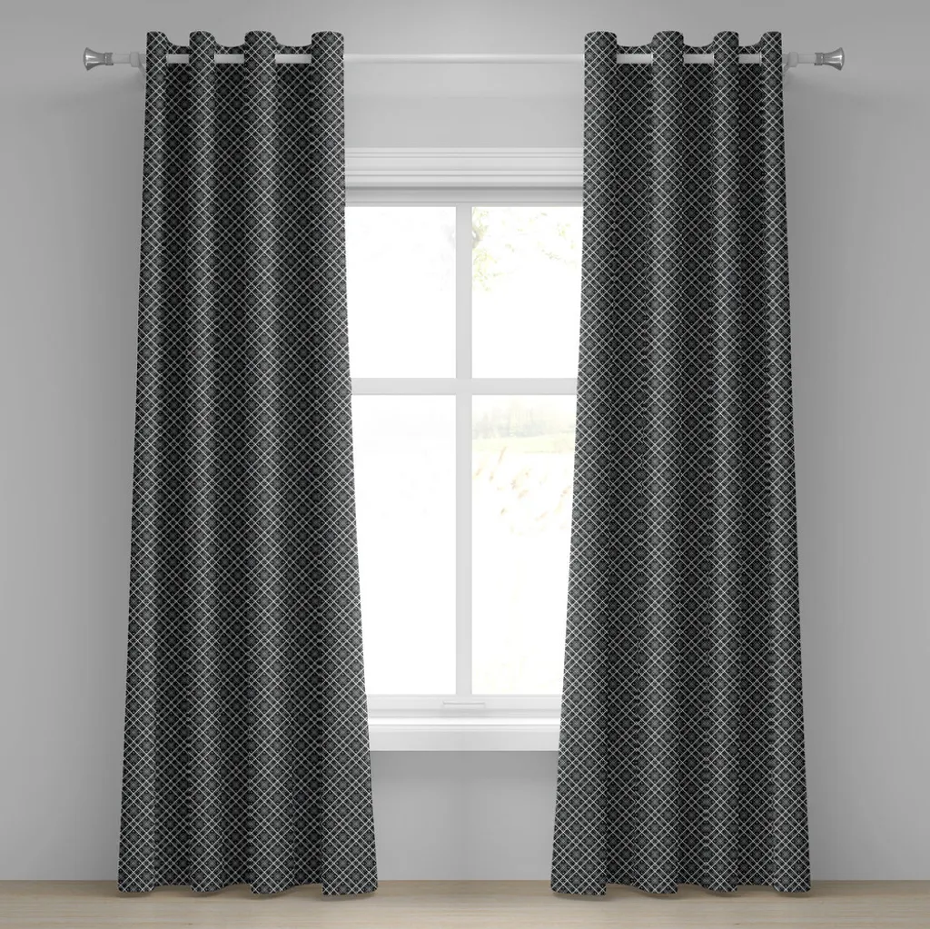 Rideau à œillets en tissu dense à carreaux coloris Gris Bleu et Rose
