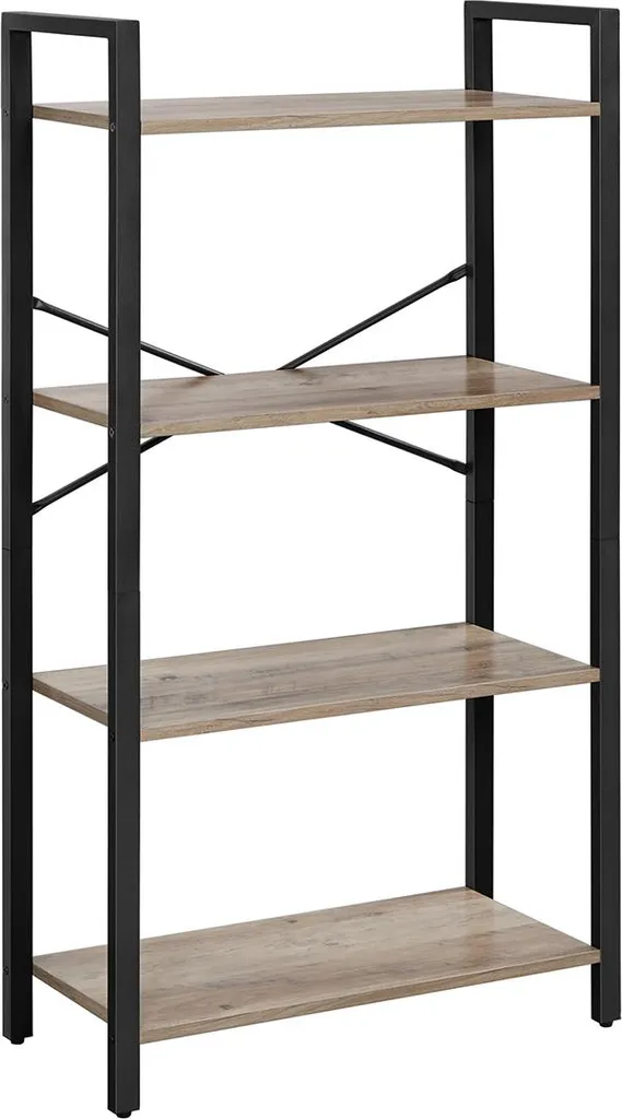 Bibliothèque à 4 étages gris-noir 120cm - Meuble de rangement robuste