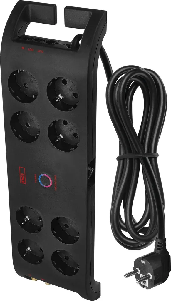 Presa di corrente EMOS a 8 prese con protezione dalle sovratensioni, cavo di 3 m con interruttore e indicatore LED, 1800 J, corrente di dispersione 15000 A, P54252