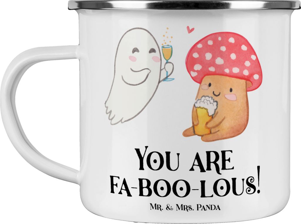 Mr. & Mrs. Panda Teebecher Halloween Zauber - Weiß - Geschenk, Geschenke, kreative Feiern, Teetasse, Gruselparty, Dankbarkeit, Feiertage, Emaille ...