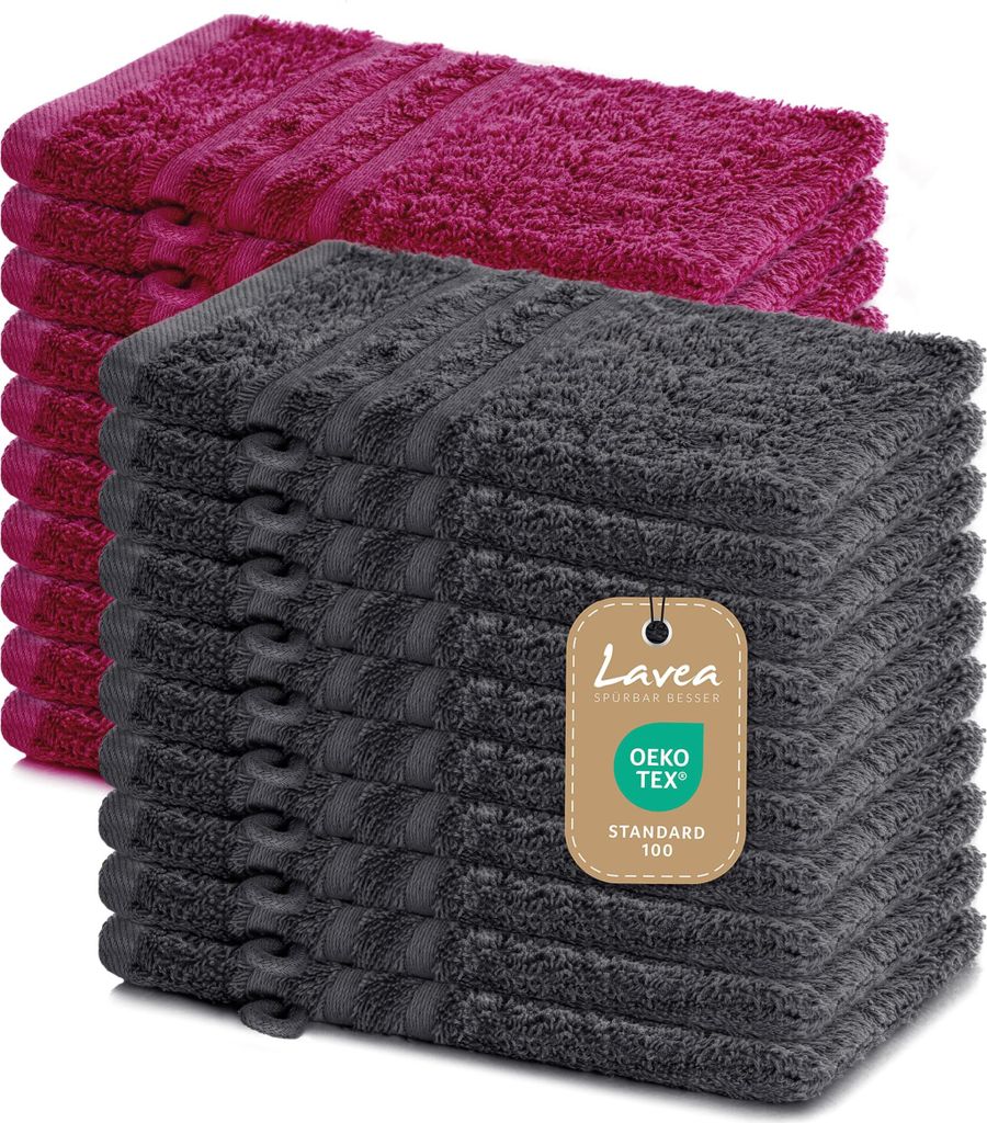Lavea 20er Waschhandschuh Set Elena, 100% Baumwolle Frottee, Waschlappen saugstark & weich, für Körper und Gesicht, 60 °C, trocknergeeignet, A...
