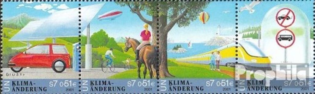 Briefmarken UNO - Wien 2001 Mi 346-349 Viererstreifen (kompl. Ausg.) gestempelt Klimaänderung