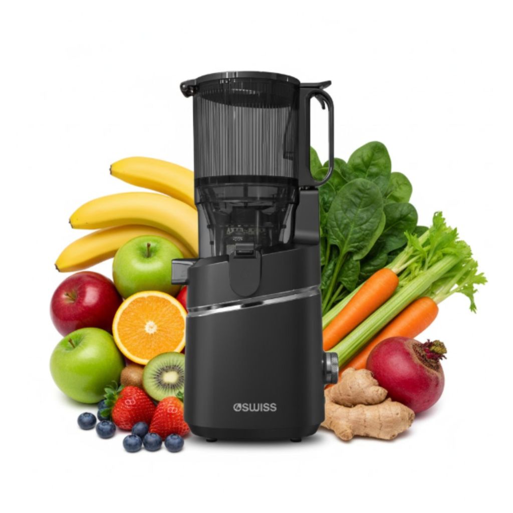 4Swiss Entsafter WB025 | Slow Juicer | Kaltpress-Entsafter mit 13cm XXL-Einfüllschacht | Leiser 250W AC-Motor, einfache Reinigung, BPA-frei