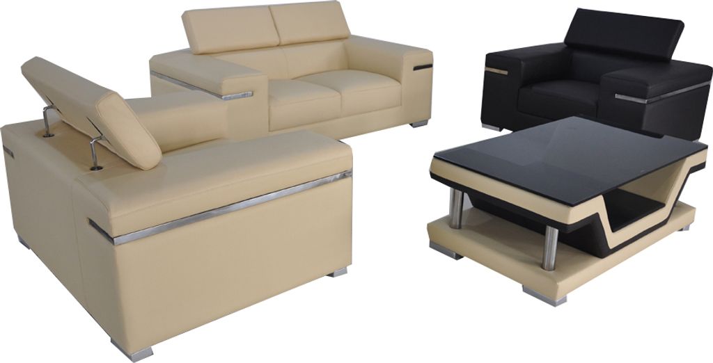 Leder Modern XXL Couch Wohnlandschaft Ledersofa Sofa Garnitur 2+1+1 + Tisch Neu