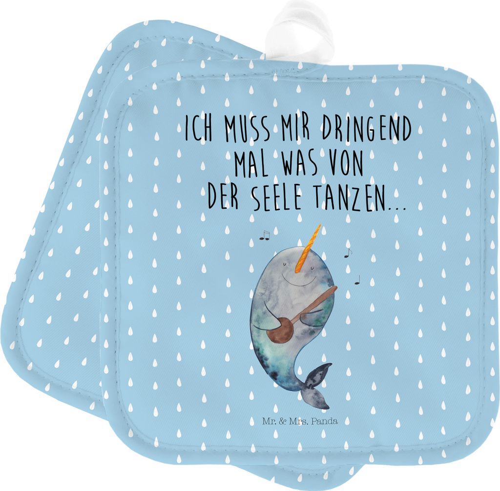 Mr. & Mrs. Panda Topfuntersetzer Narwal Gitarre - Blau Pastell - Geschenk, Topflappen Set, Kochlappen, Meer, Wal, Tanzen, Probleme, topfhalter, Ofe...