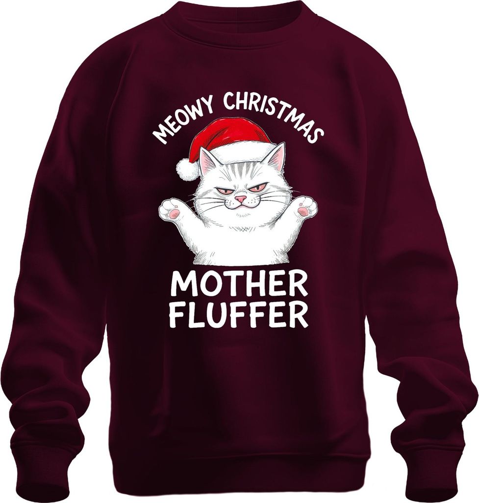 MEOWY CHRISTMAS MOTHER FLUFFER Weihnachten Katze Geschenk Lustig Uni Sweatshirt Pullover, Burgundy, XL