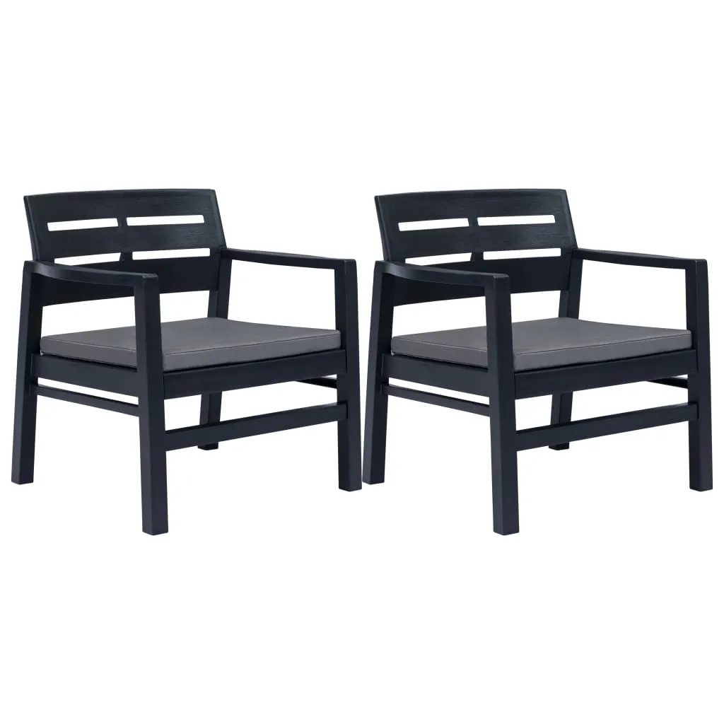 Ensemble Table et 2 Chaises de Jardin - Plastique Anthracite Moderne